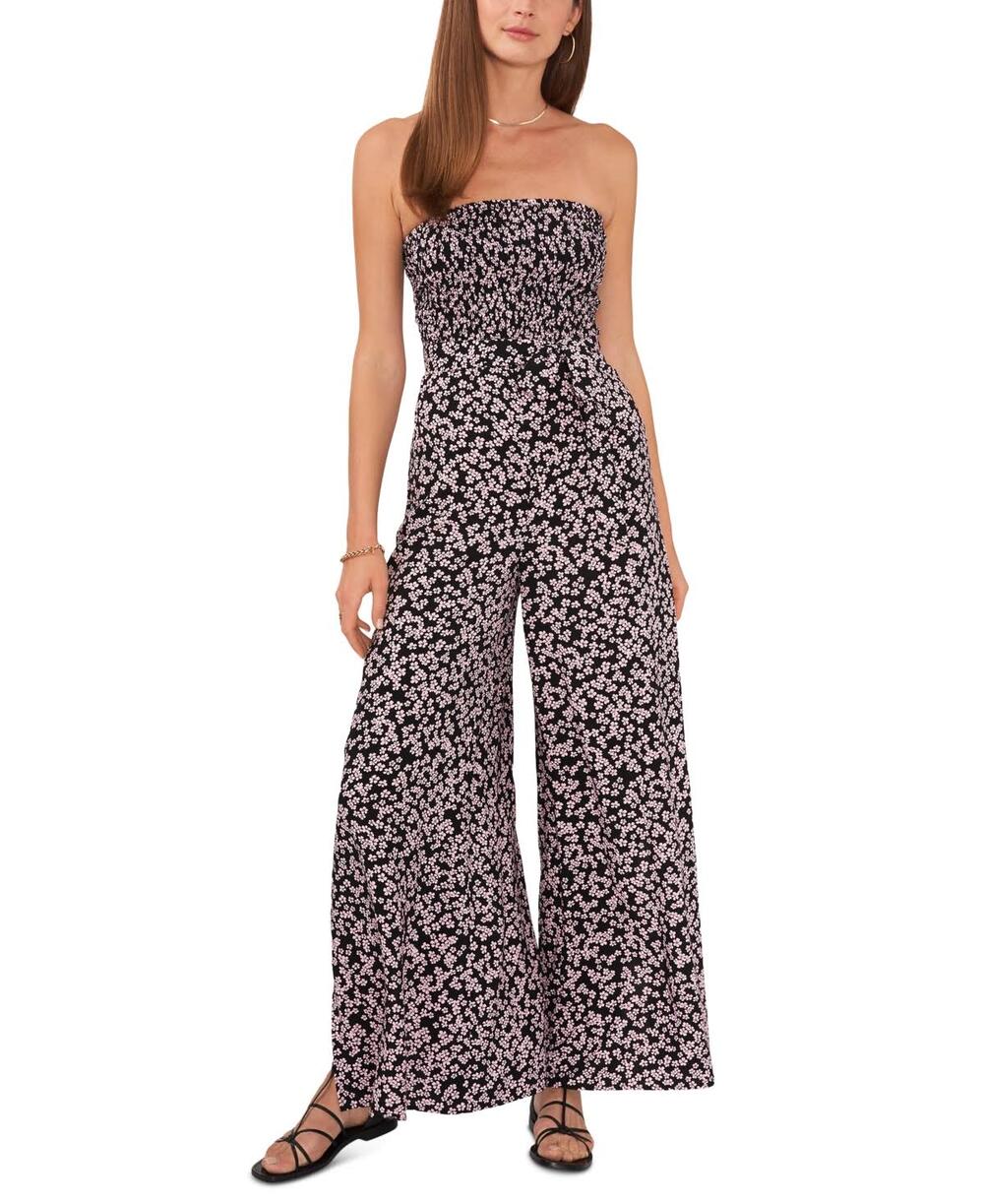 1.state Womens Strapless Wide Leg Jumpsuit Black Floral Size XS New Belted